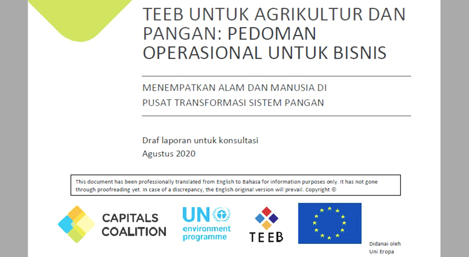 IBCSD TEEBAgriFood Operational Guidelines for Business Publication